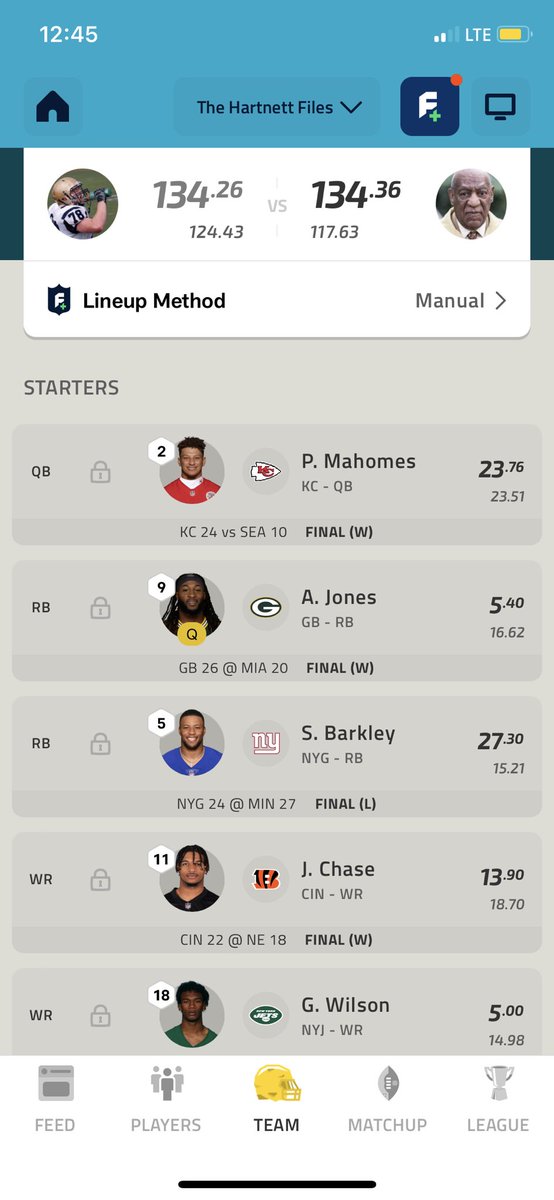 hunterrbeck's tweet photo. @NFLFantasy Lost by a yard. https://t.co/gZkvp2NNCp