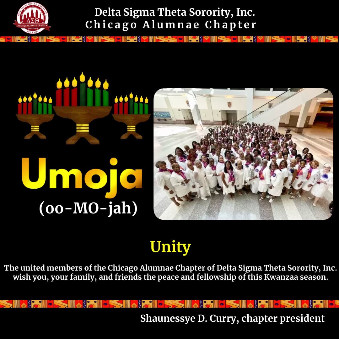 ChicagoDeltas's tweet photo. It’s Day 1 of Kwanzaa, the seven-day Black cultural celebration established by American activist and author Maulana Karenga. Please join the #ChicagoDeltas in recognizing and honoring this day. #Kwanzaa2022 #ShareTheValues #ForTheCulture https://t.co/k60e1jWaUW