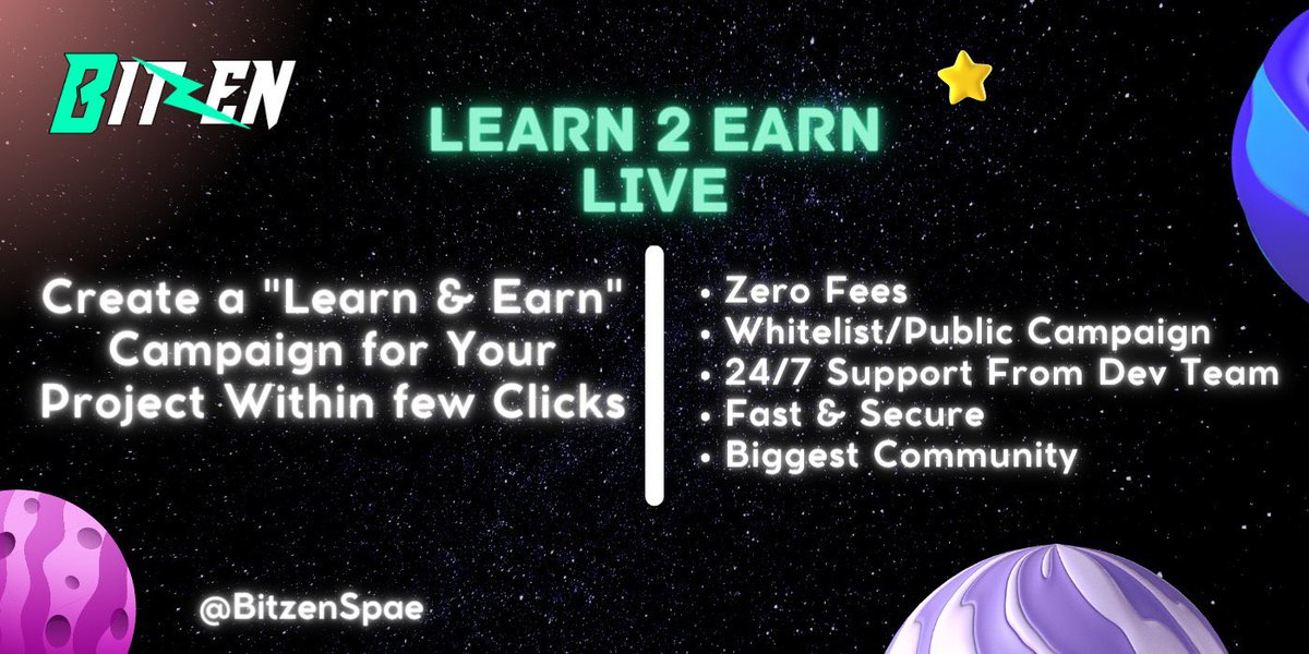 Crypto Molah (@cryptomolah) on Twitter photo <a href="/BitzenSpace/">Bitzen.Space</a> launched Learn2Earn Dapp and its live!
Dapp: bitzen.space
✅ Zero Fees to create Campaign
✅ Campaign Participant Can be Public/Whitelisted.
✅ Experienced Team.
✅ NO TAX
✅ Big Marketing being Done🚀
🔸 Chart: dextools.io/app/en/bnb/pai…
#bitzen #btc <a href="/BitzenSpace/">Bitzen.Space</a> launched Learn2Earn Dapp and its live!
Dapp: bitzen.space
✅ Zero Fees to create Campaign
✅ Campaign Participant Can be Public/Whitelisted.
✅ Experienced Team.
✅ NO TAX
✅ Big Marketing being Done🚀
🔸 Chart: dextools.io/app/en/bnb/pai…
#bitzen #btc