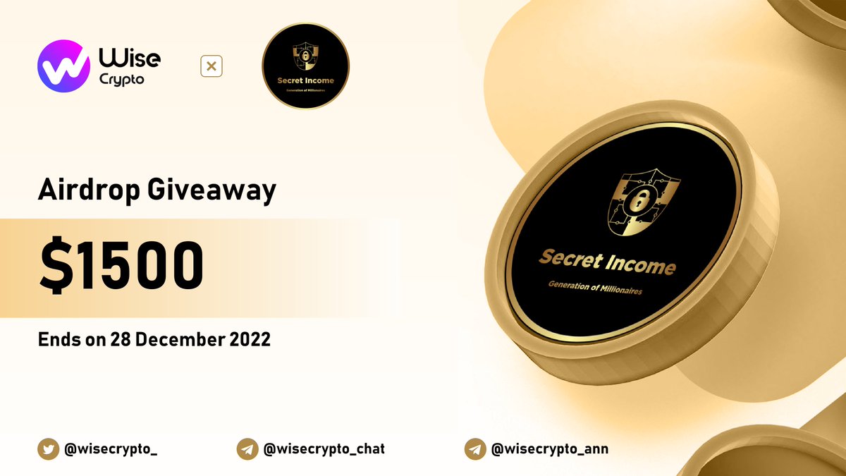 🥳 Wise Crypto X Secret Income Giveaway

🏆Prize Pool - $1500 

To Enter
✅ Follow <a href="/WiseCrypto_/">Wise Crypto</a> &amp; Join t.me/secretincome1
✅ RT &amp; Tag Friends
✅ Complete task on gleam.io/competitions/a…

#Airdrop #AirdropCrypto #airdropalert #Giveaway #Giveaways #Airdrops #IDO #Crypto #NFT