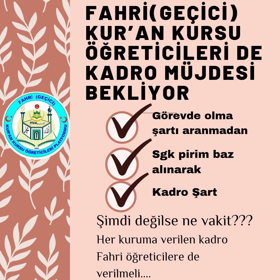 #FahriÖğreticiyeMüjdeKadrodur Geciktirilmiş #kadro hakkımızı istiyorz -görevde olma şartı aranmadan -kategori ayrımı yapılmadan -SGK prim günlerimiz baz alınarak #kadro istiyoruz 📍Çalıştığımız yıllarda 8-9 günlük yatırılan SGK’yı 30 güne tamamlansın @RTErdogan @dbdevletbahceli