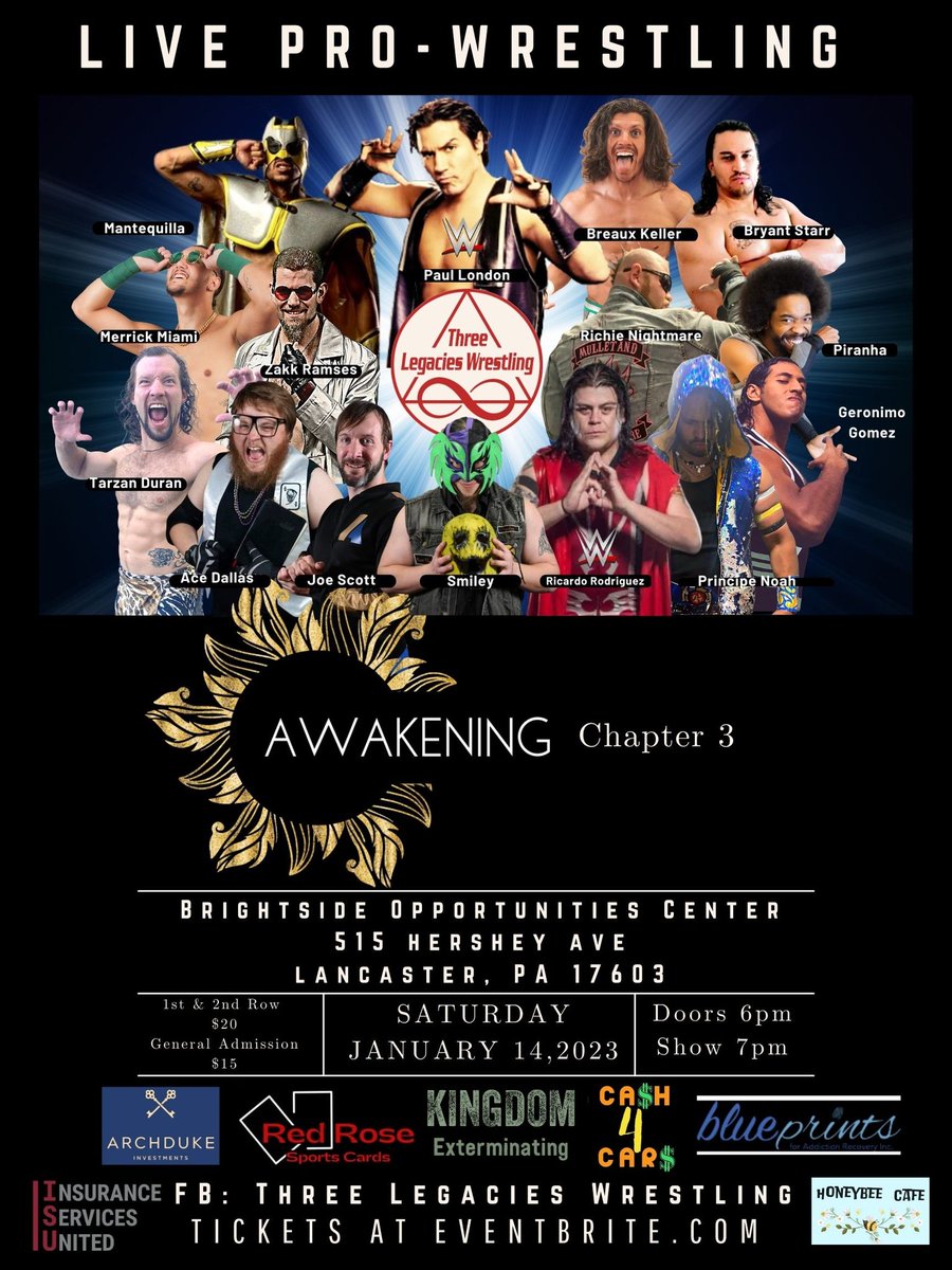 3Legacies's tweet photo. We have a tons of announcements coming this week! Information for January 14 featuring @LondonFu , our 2023 Schedule INCLUDING a major announcement regarding a special Summer Event! Follow us on all our social medias and join us as we build back #Wrestling in #LancasterPa https://t.co/3IgCZnKn9Q