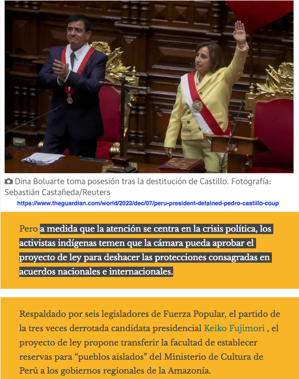 parislima's tweet photo. .@guardian ::: A medida que la atención se centra en la #crisis_política, los #activistas_indígenas temen que la #cámara pueda #aprobar el proyecto de #ley para deshacer las #protecciones consagradas en #acuerdos_nacionales e #internacionales.
@yachay_dc #Dan_Collyns https://t.co/MXuMPrkDCk