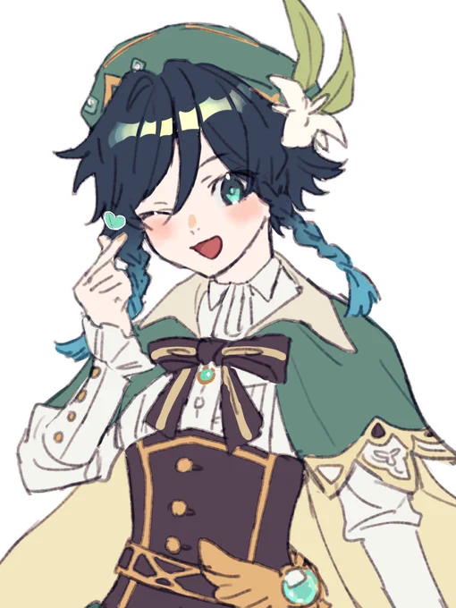 ひょろわーさんの誕生日お祝いに描いた原神のウェンティくん 