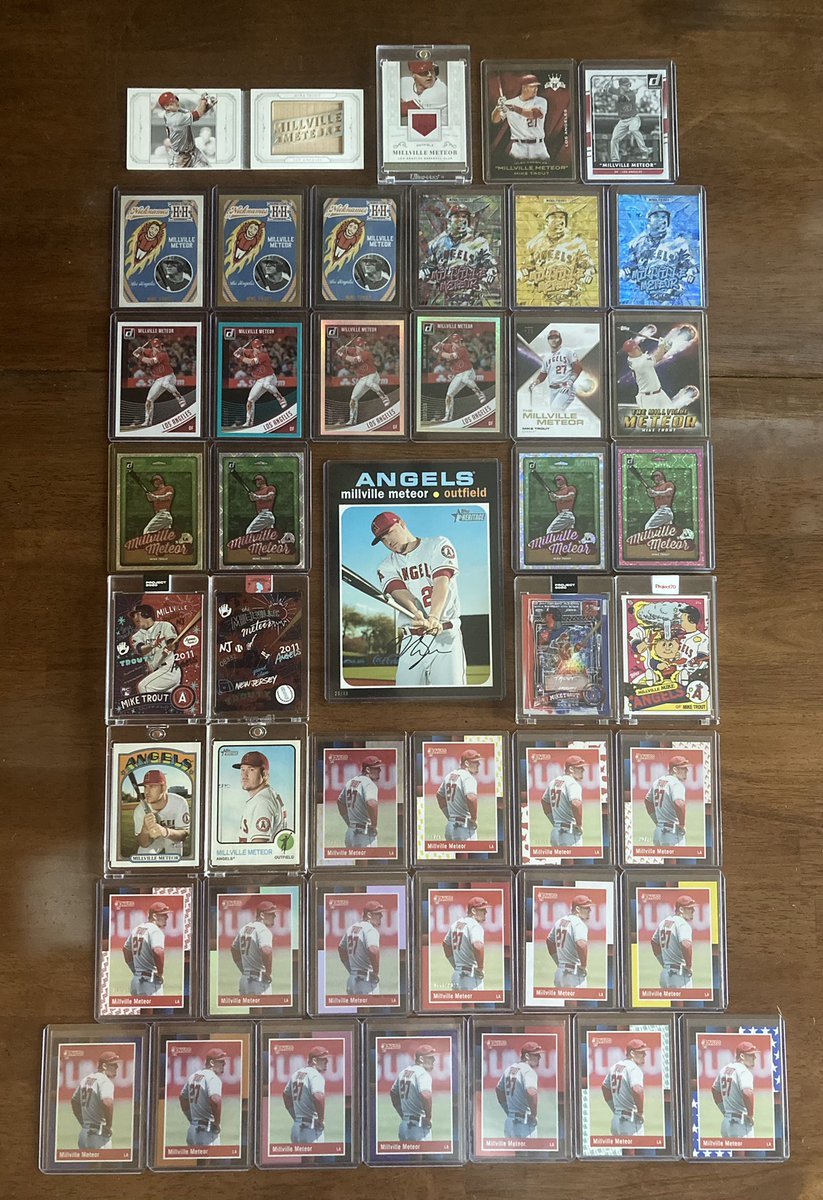 CatchingTrout27's tweet photo. After a few recent additions I had to update the Millville Meteor collection.  Now up to 44 cards, including 15 that are #’d.  ISO the 2020 Heritage regular version of any are available (I already have the box topper #/49) https://t.co/zsiKc7NS2N