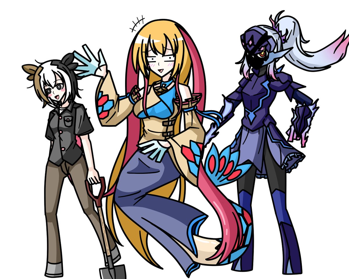 「とりあえずいつも一緒にやってる三人での擬人化は描けた・・・( 」|十六夜 禍@完全な本のイラスト