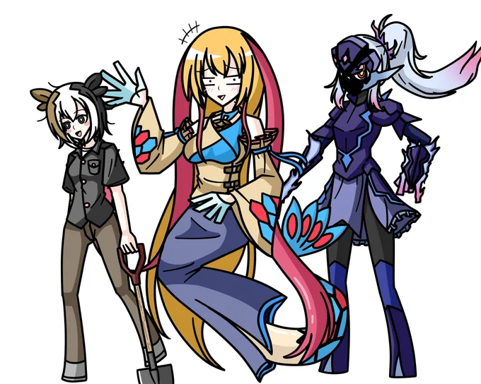 とりあえずいつも一緒にやってる三人での擬人化は描けた・・・( 