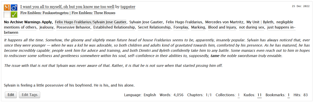 destielhag's tweet photo. "I want you all to myself, oh but you know me too well"

fire emblem: three houses // fe3h ; sylvix ; jealousy, established (secret) relationship

M, warning for foreplay and marking

written for the #sylvixgiftexchange2022 :)

4,056 words, completed

https://t.co/1hK4KP9C8o https://t.co/zhUMwtAZuf
