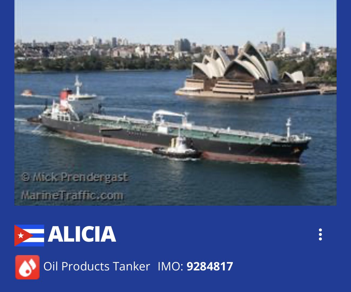 Tremendo aguinaldo: en buque ALICIA Salen rumbo a Cuba, desde refinería Cardon, 200 mil barriles de gasolina de 95, son 31.800.000 litros, en cash son 14 millones de dólares, mientras los jubilados no ganan ni para comerse una hallaca y menos para alimentarse