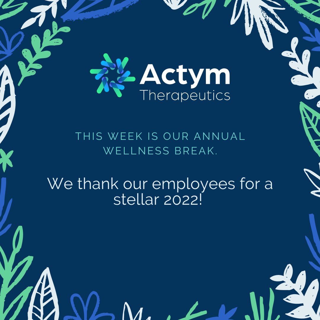 ActymT's tweet photo. At Actym Therapeutics, we value giving our employees time off to enjoy the holidays with their families and to recharge for the year ahead. https://t.co/ZZlWyE93m5
