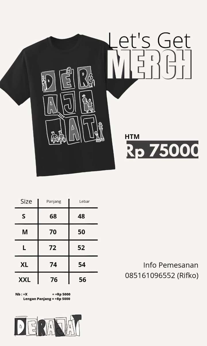 SPECIAL MERCH
Derajat ada lohh merch nya 🙌🏻

info lebih lanjutnya bisa hubungi
0851-6109-6552 (Rifko)