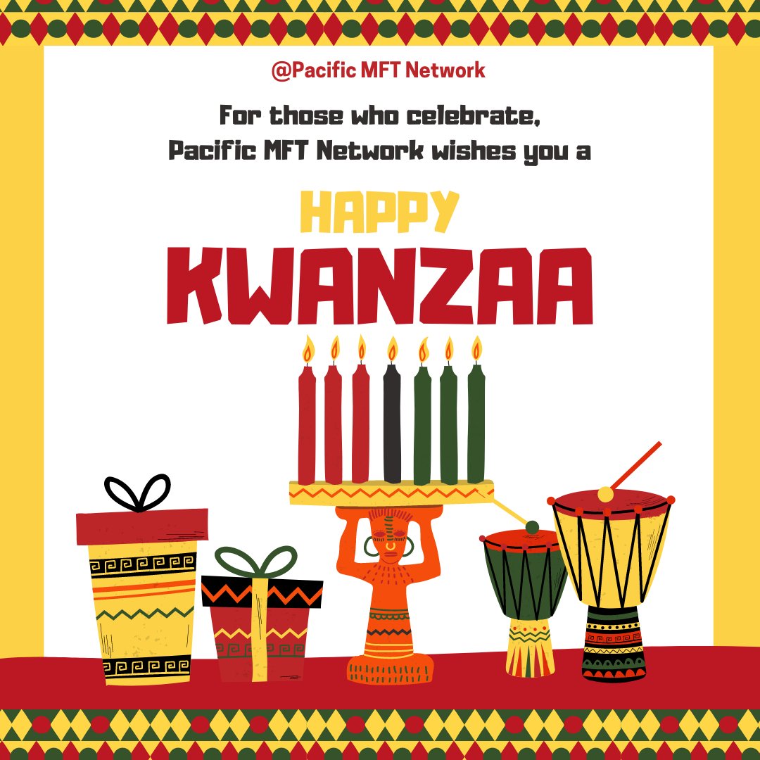 pacificmft's tweet photo. Our team at Pacific MFT Network wants to wish all who celebrate, a Happy Kwanzaa!✨

For those looking for a little extra support during the holidays, reach out to connect with our therapists today!
https://t.co/0klSe5gGjU
Call/Text for interest in therapy:
310-612-2998 https://t.co/Sw3CXLI0N3