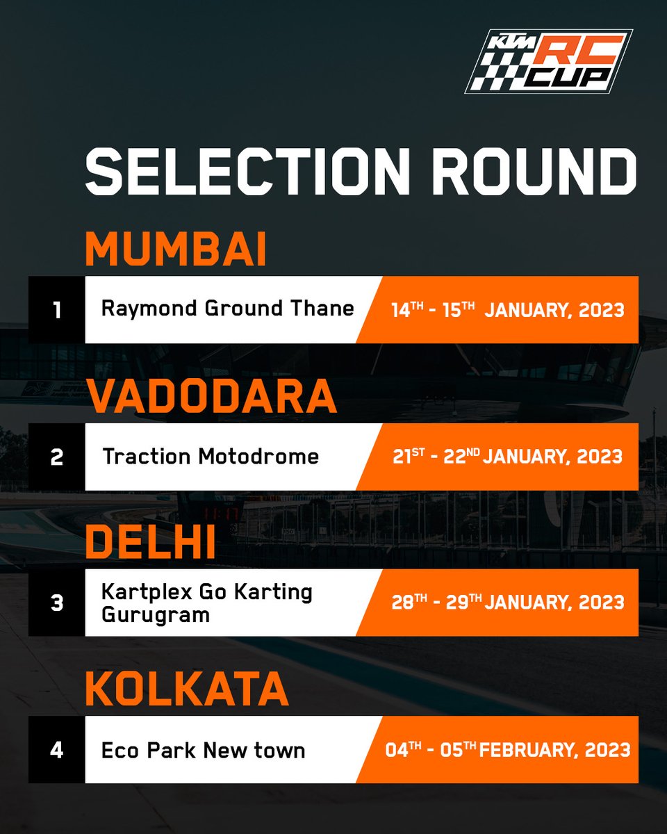 India_KTM's tweet photo. #KTMRCCUP, India's
largest racing championship comes to 8 cities. Here, we select the best racing talent.
Don't wait any longer register now. https://t.co/ZSrIVCsgnE
For queries visit the website FAQ or DM us.
#ktmracing #ktmrc #GetSetPro #ReadyToRace #ktmindia #KTM #RC https://t.co/oqNNMhByqd