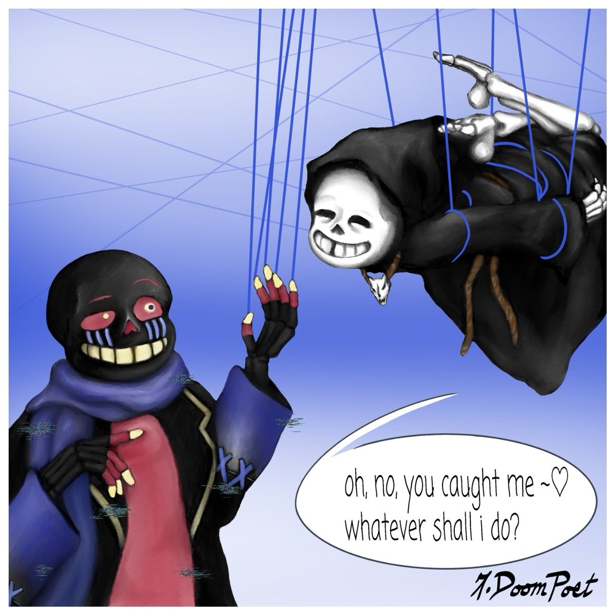 Part 1 of my Secret Santa gift to @ dead_constantly - Error and Reaper Sans! It was my first time drawing either of them and soo much fun!!

<a href="/gyftmas2022/">gyftmas2022</a> 
#gyftmas2022