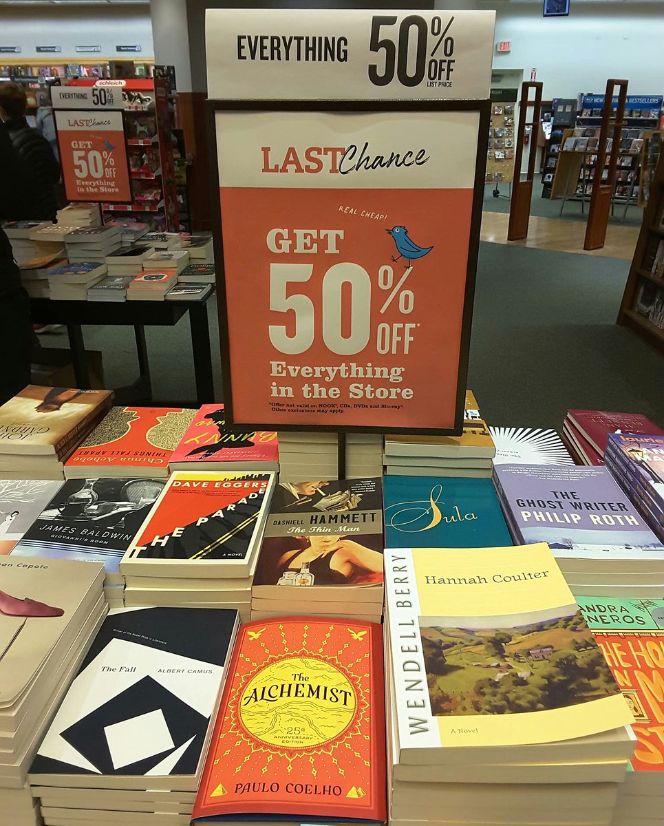 EVERYTHING 50% OFF IN STORE ONLY! 
Stop in and shop our Moving Sale and then join us as we reopen in Sherwood Plaza in Spring 2023! 📚
#booktwt #sale #BookTwitter #Barnesandnoble #bnnatickma