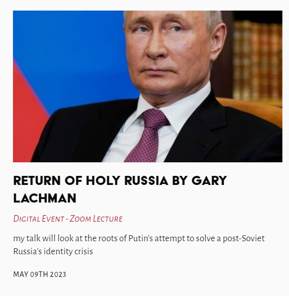 TheLastTuesdayS's tweet photo. Tonight's Lecture - Return of Holy Russia by Gary Lachman

#HolyRussia #GaryLachman @TheLastTuesdayS 

https://t.co/LLduXw6YYg https://t.co/AC1tRZDOqf