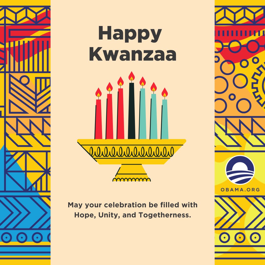 Michelle and I send our best wishes to families celebrating Kwanzaa this holiday season. Today begins a week-long celebration of African-American heritage and culture. As folks gather to light the Kinara, we hope you have a happy Kwanzaa.