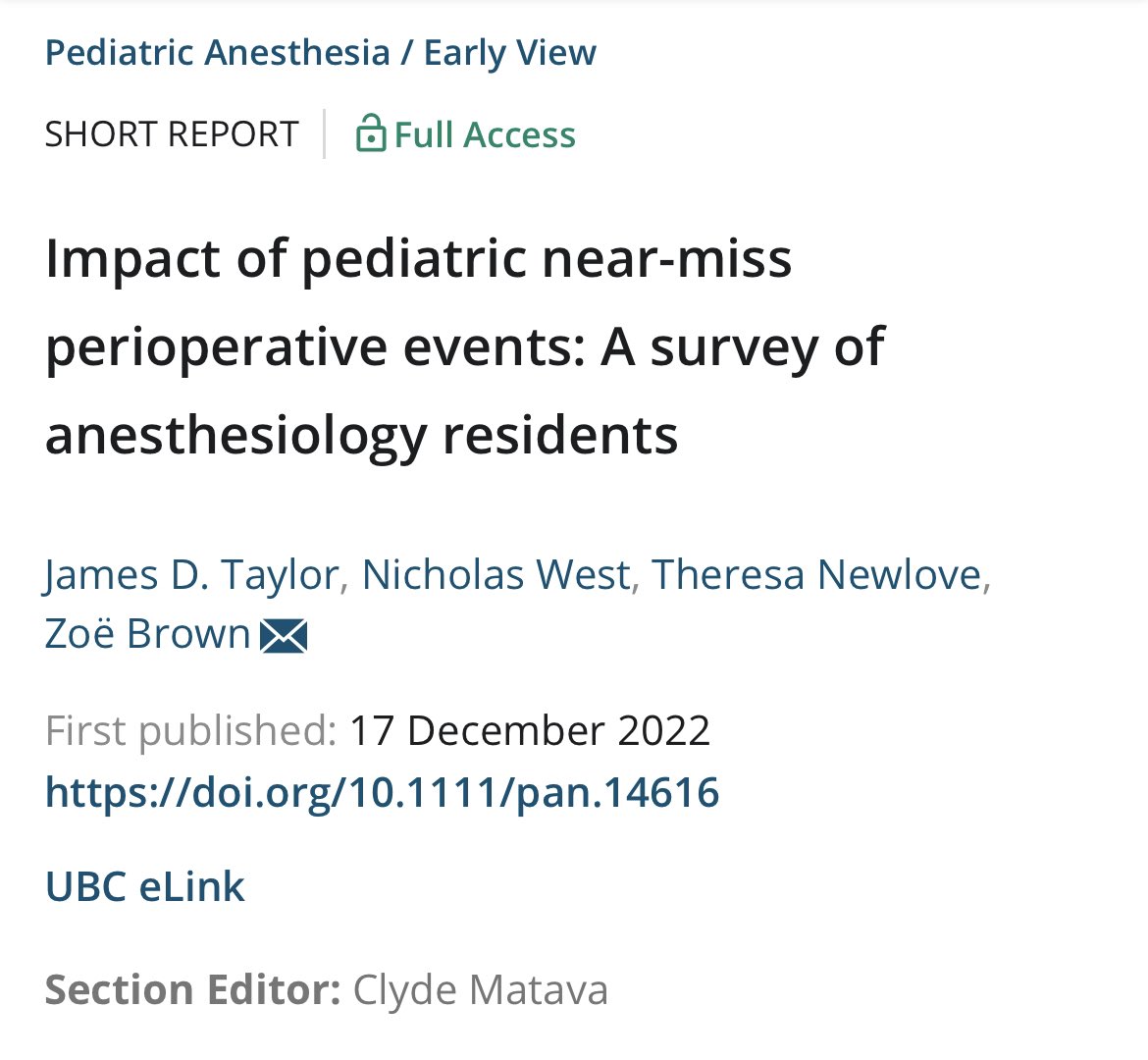 James Taylor (@jamestaylor04) on Twitter photo Very proud of the important conversation this research has started, as well as the positive change it has already led to.
Thank you to my incredible co-authors, <a href="/ubc_anes/">UBC Anesthesiology Residency Program</a> residents for participating, and <a href="/PediatricAnest/">Pediatric Anesthesia</a> for publishing our work!
Link: doi.org/10.1111/pan.14… Very proud of the important conversation this research has started, as well as the positive change it has already led to.
Thank you to my incredible co-authors, <a href="/ubc_anes/">UBC Anesthesiology Residency Program</a> residents for participating, and <a href="/PediatricAnest/">Pediatric Anesthesia</a> for publishing our work!
Link: doi.org/10.1111/pan.14…