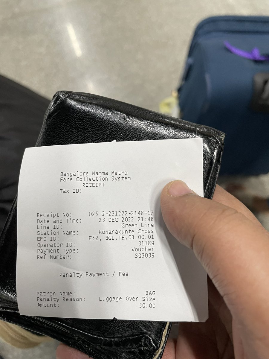 Aditya Kulkarni on X: This luggage ticket is nothing but a scam undertaken  by Bangalore metro. Why do you have trains to Majestic and Yeshwanthpur if  you want to penalise people for