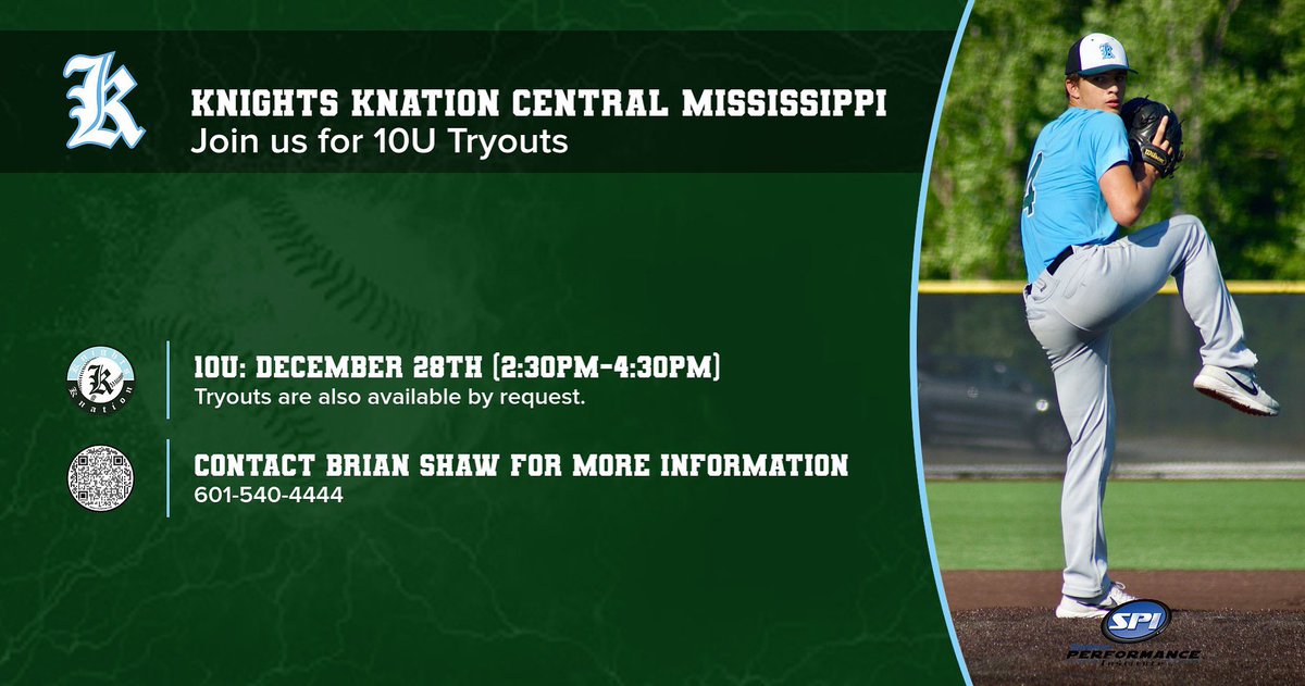 Knights Knation Baseball Mississippi (@knightsms_) on Twitter photo 🚨10U TRYOUTS 12/28🚨
We will be hosting a tryout for our 10U age group Wednesday, December 28th! Tryouts will be held at the Southern Performance Institute.
Interested in trying out? Contact Brian Shaw or send us an email at info@southernperformanceinstitute.com 📧 🚨10U TRYOUTS 12/28🚨
We will be hosting a tryout for our 10U age group Wednesday, December 28th! Tryouts will be held at the Southern Performance Institute.
Interested in trying out? Contact Brian Shaw or send us an email at info@southernperformanceinstitute.com 📧