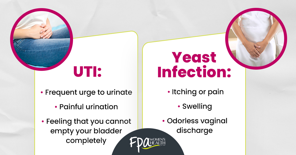 FPAWH's tweet image. Not sure if you're experiencing a UTI or yeast infection? You're not alone! If you still have questions, reach out to one of our trusted doctors today.