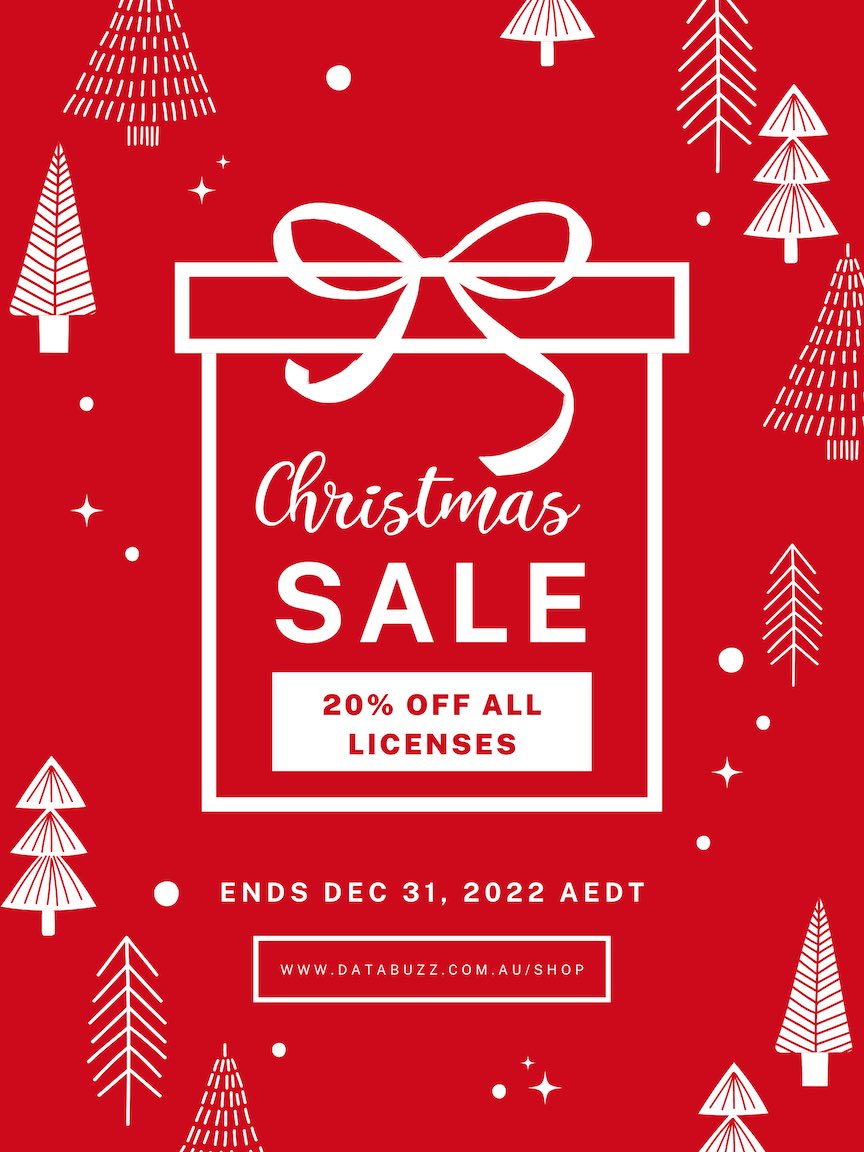 databuzz's tweet photo. Only 5 days left in our annual Xmas sale - all Product Licenses are now 20% off until December 31, 2022 (AEDT).
Use the coupon XMAS2022 at checkout:
https://t.co/EZ9FZzKCg4
#FileMaker #Claris #Xero #WooCommerce #Shopify #DocuSign #fmSMS #fmMMS #MYOB #Integration https://t.co/nz8Cdtv6Op