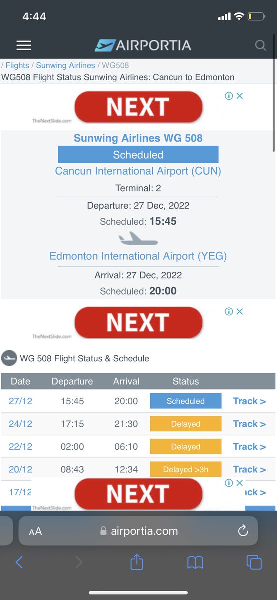 TravisLetran's tweet photo. Info for WG586 ppl to Vancouver from Nexus agent (Sunwing rep):
1) Our flight is now 508A departuring 3:30am on the 27th to Edmonton

2) We’ll transfer to another flight from there to Vancouver (idk abt specifics)
But, none of the websites match. Reply if u find any updates https://t.co/vp7OuoWVua