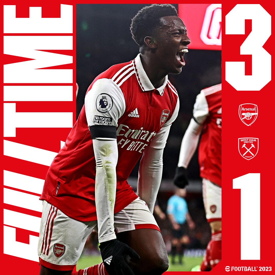 FULL TIME 
#ARSENAL 3:1 #WESTHAM ⚡

Arsenal leads the league with seven clear points🔴📈

#ARSWHU #PremierLeague