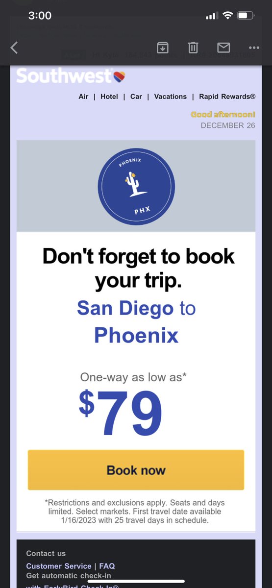 Pretty ballsy of @SouthwestAir to send me this email while I can’t get a hold of anybody on the phone or thru their app to figure out how to get my kids out to me after they’ve canceled all their flights out of San Diego.