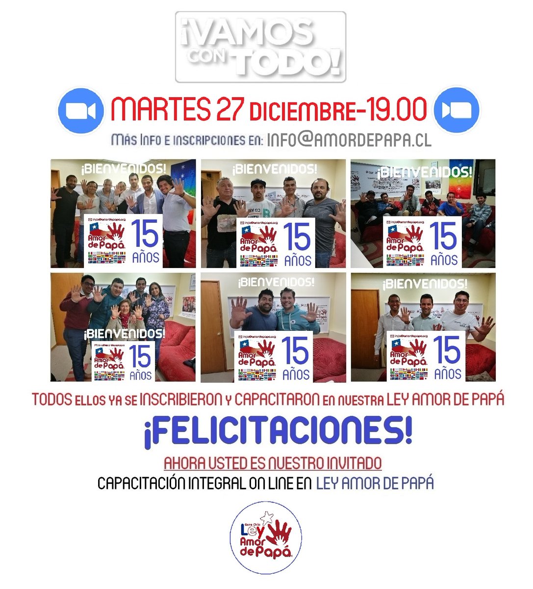 AmordePapa's tweet photo. ¡LA INVITACIÓN ESTÁ HECHA!

No deje pasar MÁS tiempo, que luego será MÁS difícil revertir los daños sufridos por sus HIJOS al estar injustamente separados de USTED.

Le recordamos: CAPACITACIÓN ESPECIALIZADA Y PERSONALIZADA VÍA ZOOM #LEYAMORDEPAPÁ
 
+INFO en: info@amordepapa.cl https://t.co/MRJ9eCuHSk