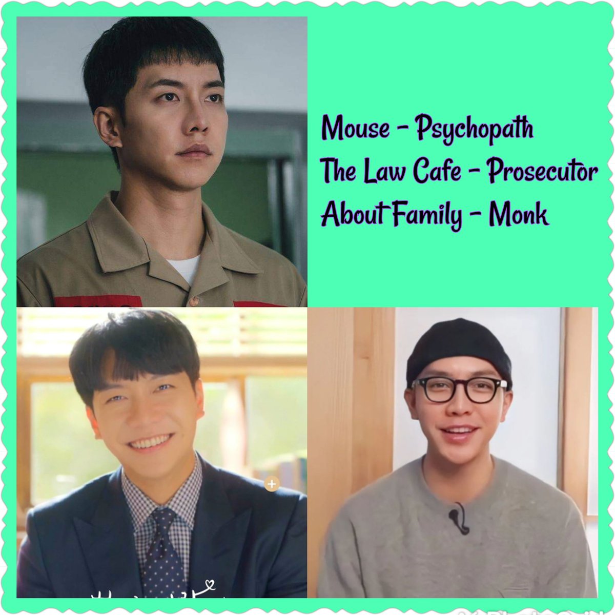 He must hav planned hs curent dcisions frm his dramas 2. He playd the role of a pyschopath juz to show that he can be BAD 2, then played the role of a prosecutor just so he can show JUSTICE, then he will be playing the role of a monk so he can go back to his GOOD self again.