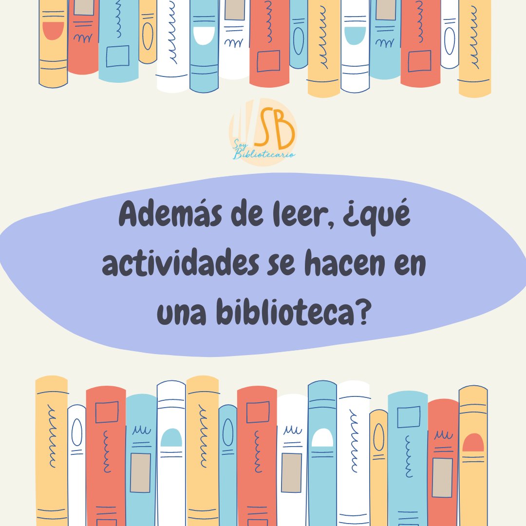 sbibliotecario's tweet photo. Además de leer, ¿qué actividades se hacen en una biblioteca? ➡️https://t.co/mQzSWpgb6V 📚Bibliotecarias/os las/os invito a contarnos que tareas/ actividades/ proyectos se hacen en una biblioteca. Terminemos con ese mito de que la biblioteca es solo un lugar para leer libros. https://t.co/F3D27nqoth