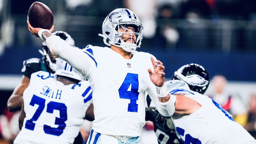 OutlawCowboyNFL's tweet photo. Dak Prescott has been ⚡️ELECTRIC⚡️since his return from injury this season

QB Rankings from weeks 7-16 (Min 300 plays)

Passing TD - T-2nd
TD % - 1st
Comp % - 2nd
Red Zone Comp % - 1st
CPOE - 3rd
EPA/play - 3rd
Success Rate - 1st https://t.co/PXmbrQmPcN