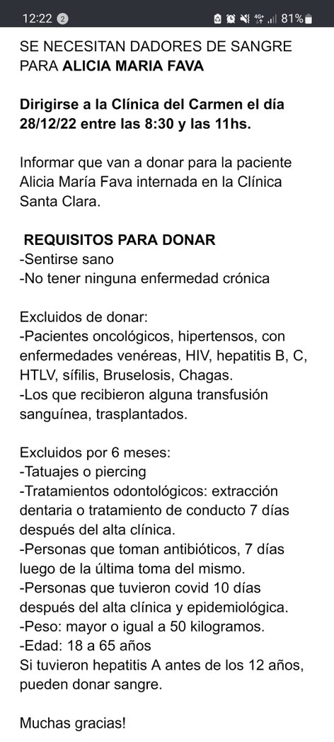 BuenisimoFer's tweet photo. Mi vieja está complicada. Necesito dadores de sangre en Zárate. Si pueden compartir, agradecida. 

De paso, donen sangre. Donde estén, donen. https://t.co/lasiqiflRI
