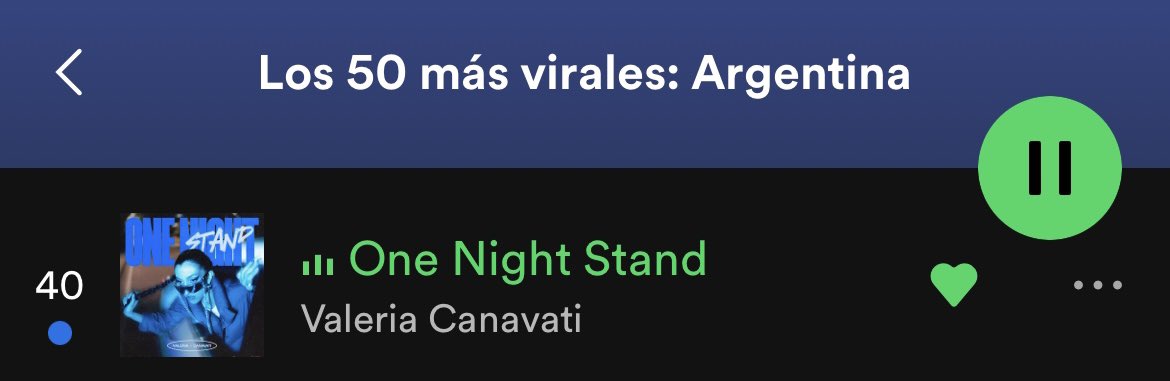 Hoy amanecimos con One Nigh Stand de <a href="/ValeriaCanavati/">Valeria Canavati</a> entre las 50 canciones más vírales de <a href="/SpotifyARG/">Spotify Argentina</a> 🇦🇷🤍