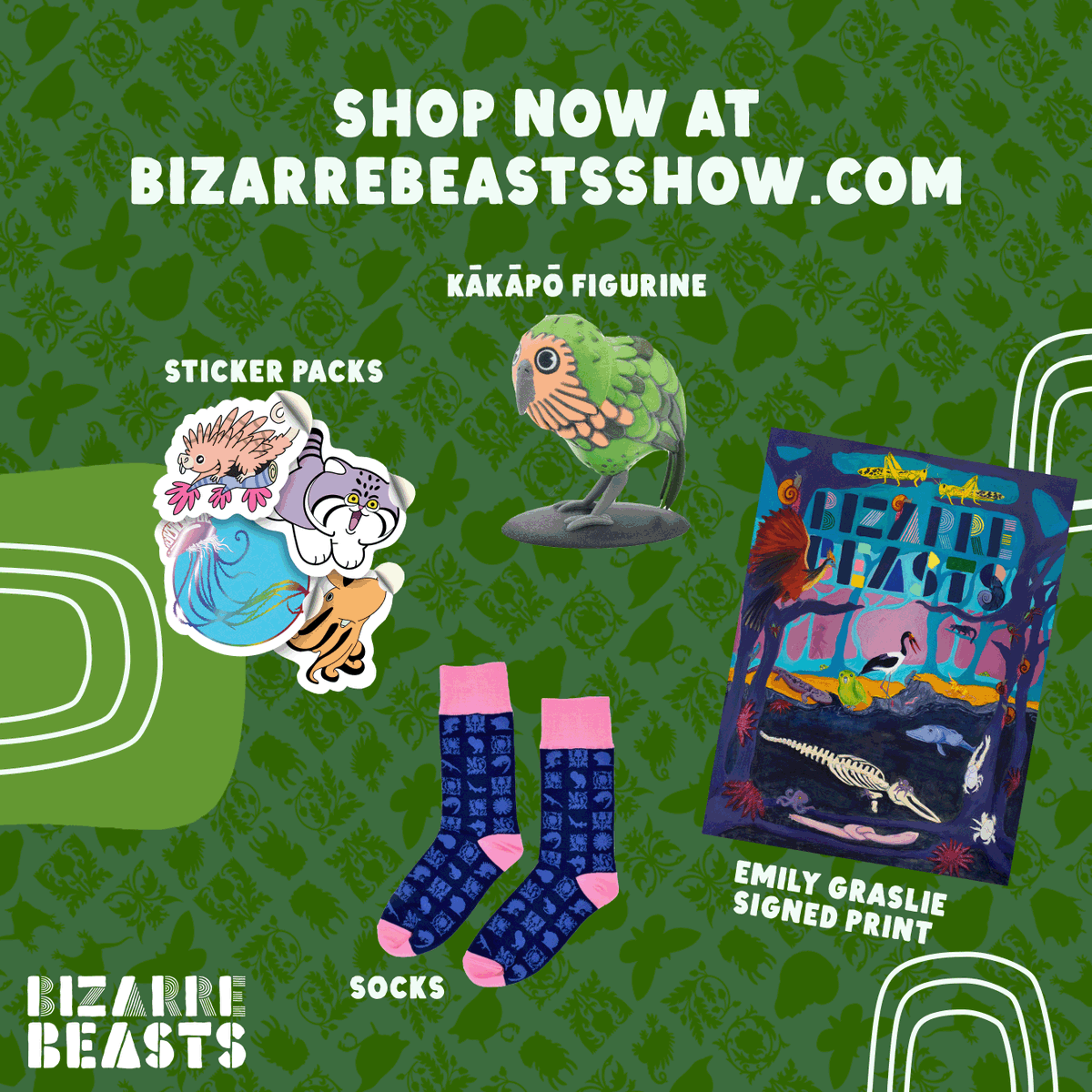 BizarreBeasts's tweet photo. Stickers, figurines, posters, and socks! We have a lot of good stuff; you can get it all at https://t.co/z0mZkXtKWG! #bizarrebeast #merch https://t.co/NowL7f5PHg