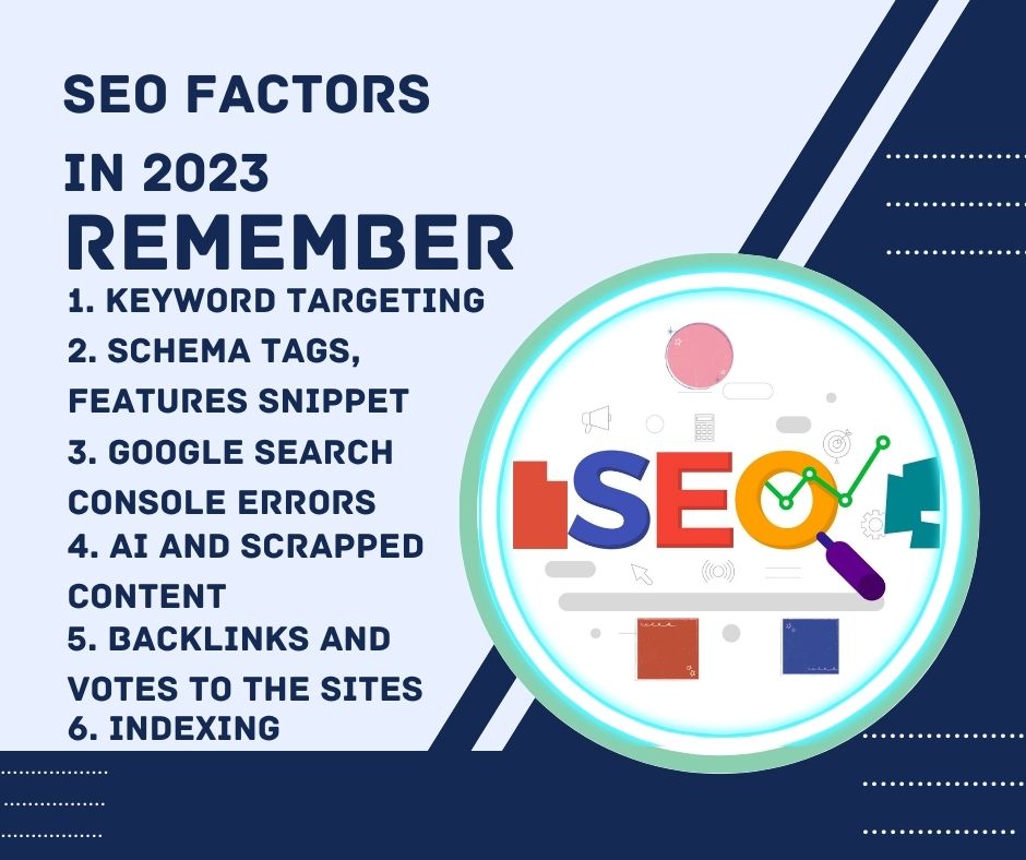 tigermannan's tweet photo. The important SEO Factors in 2023, in my eye. 

1. Keyword Targeting
2. Schema Tags, Features Snippet
3. Google Search Console Errors
4. AI and Scrapped Content
5. Backlinks and Votes to the sites
6. Indexing

#seo #tigermannsn #2023seo #digitalmarketing #2023 #onlinemarketing https://t.co/xsKmjTJY3t