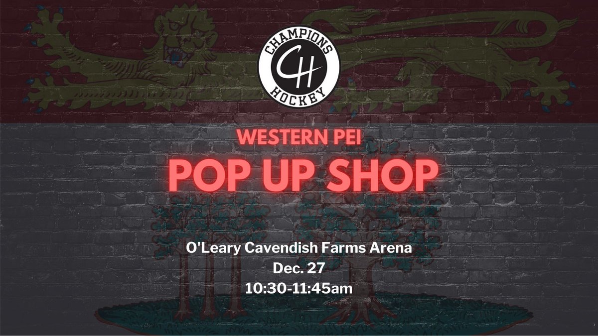 CHCanada's tweet image. Champions Hockey will be having a Pop Up Shop tomorrow, Dec. 27 from 10:30-11:45am at Western PEI's O'Leary Cavendish Farms Arena. Lots of new items to choose from! 

Payment via cash and etransfer to championshockey@gmail.com.