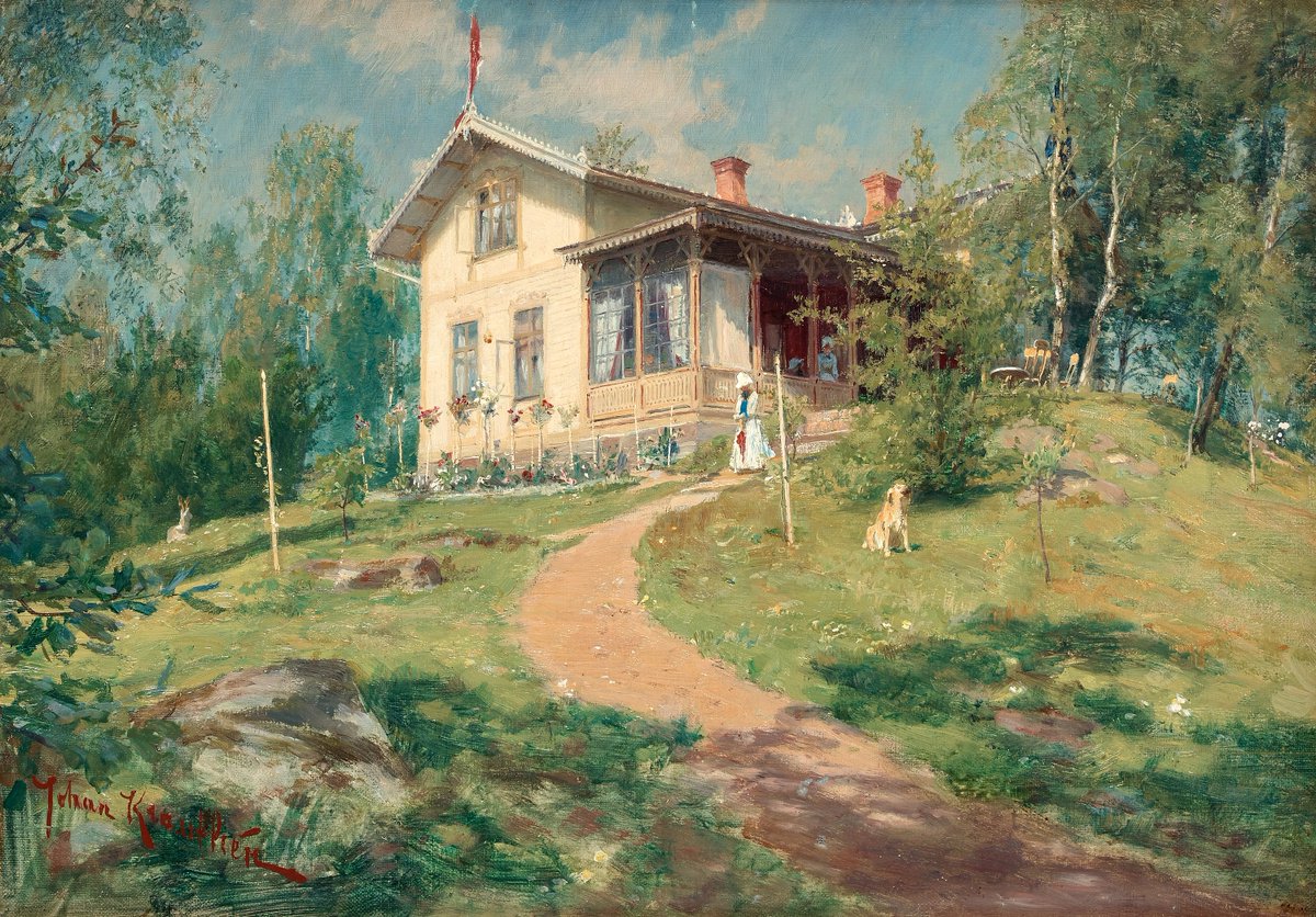 arte_angela's tweet photo. JOHAN KROUTHEN
Pintor Sueco
1858-1932
Óleo s/ Lienzo - 35,5 x 49,5 cm
"Villa Bjorkbacken" - 1880
. https://t.co/p6326LXPh2