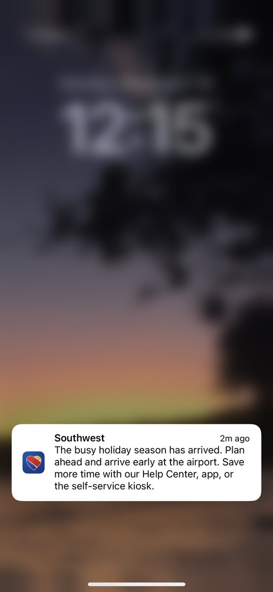 mikebrannen's tweet photo. The most tone deaf notification in the history of @SouthwestAir. Maybe help me get my luggage that’s been lost for five days instead of worrying about marketing push alerts? https://t.co/ugN2C9Xw8L