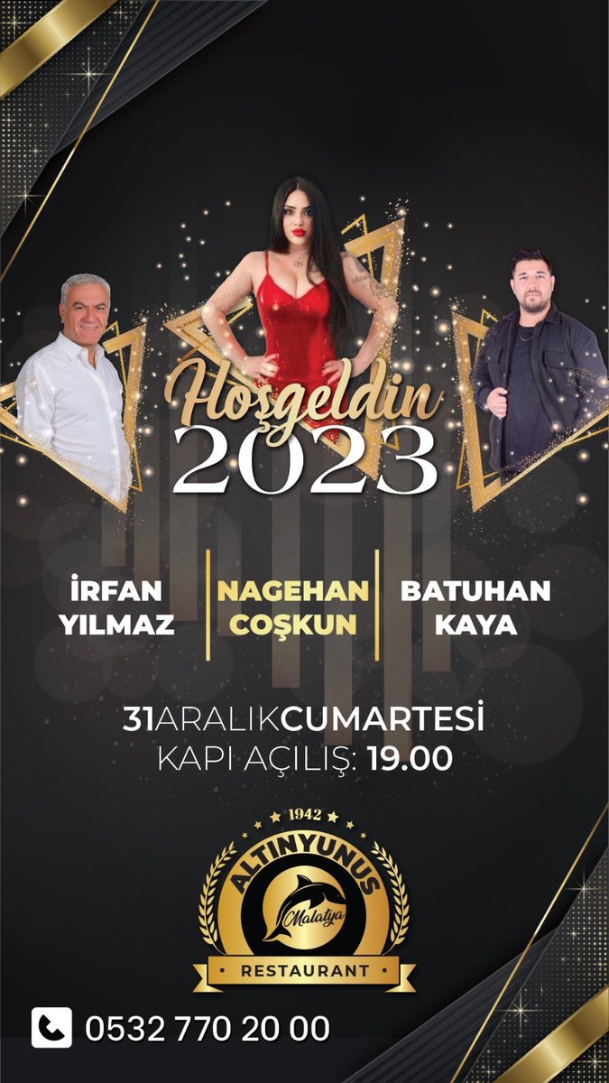 AltinYunusDS's tweet photo. MALATYA ALTINYUNUS RESTAURANT
#Malatya #2023 #yılbaşı nı #ALTINYUNUSRESTAURANT ta giriyor.
#canlı #müzik #yeniyıl #eğlence 
Rezervasyon 0532 770 20 00 https://t.co/cVBYZEKrfH