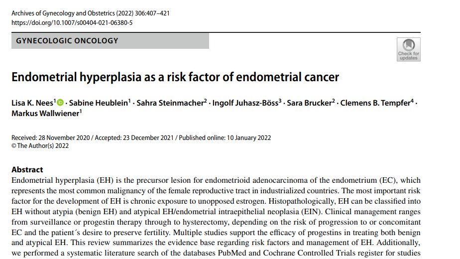 the available data from #metaanalyses clearly show that #progestins are a #safe and very efective #treatment in patients with #EH without #atypia. 

The oral progestins achieve #regression rates of around 85% and the #LNGIUD achieves up to #100percent.

link.springer.com/article/10.100…