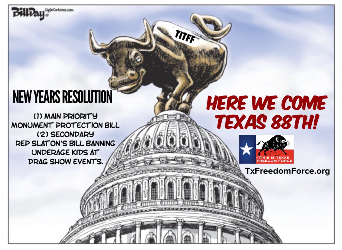 ThisIsTexasFF's tweet image. Now that Christmas has past, it’s time for New Year Resolutions. TITFF is committed to passing #MonumentProtection in 2023. We will also be supporting @BryanforHD2 bill that will stop underage kids from attending adult themed drag shows. Last but not least be there for Texas.