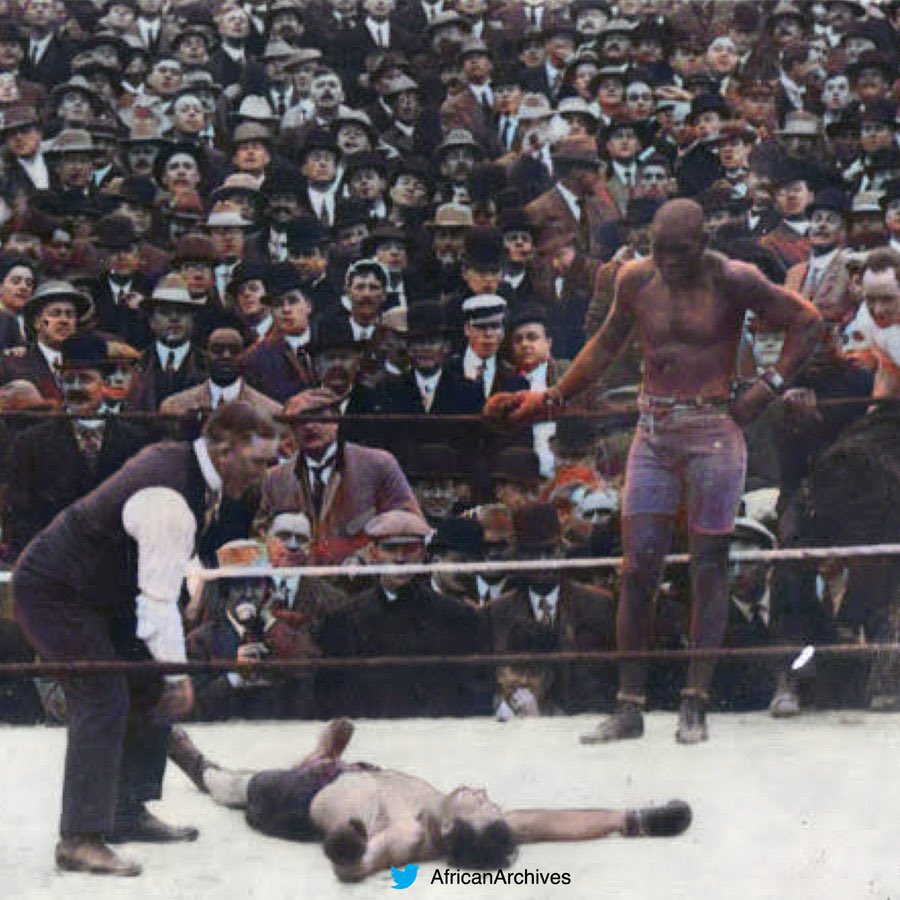 AfricanArchives's tweet photo. On this day in 1908, Jack Johnson became the first African American World Heavyweight Boxing Champion by knocking out Tommy Burns.

Johnson holding on to the heavyweight crown was not acceptable in an era of white imperialism. https://t.co/a1T7xySukR