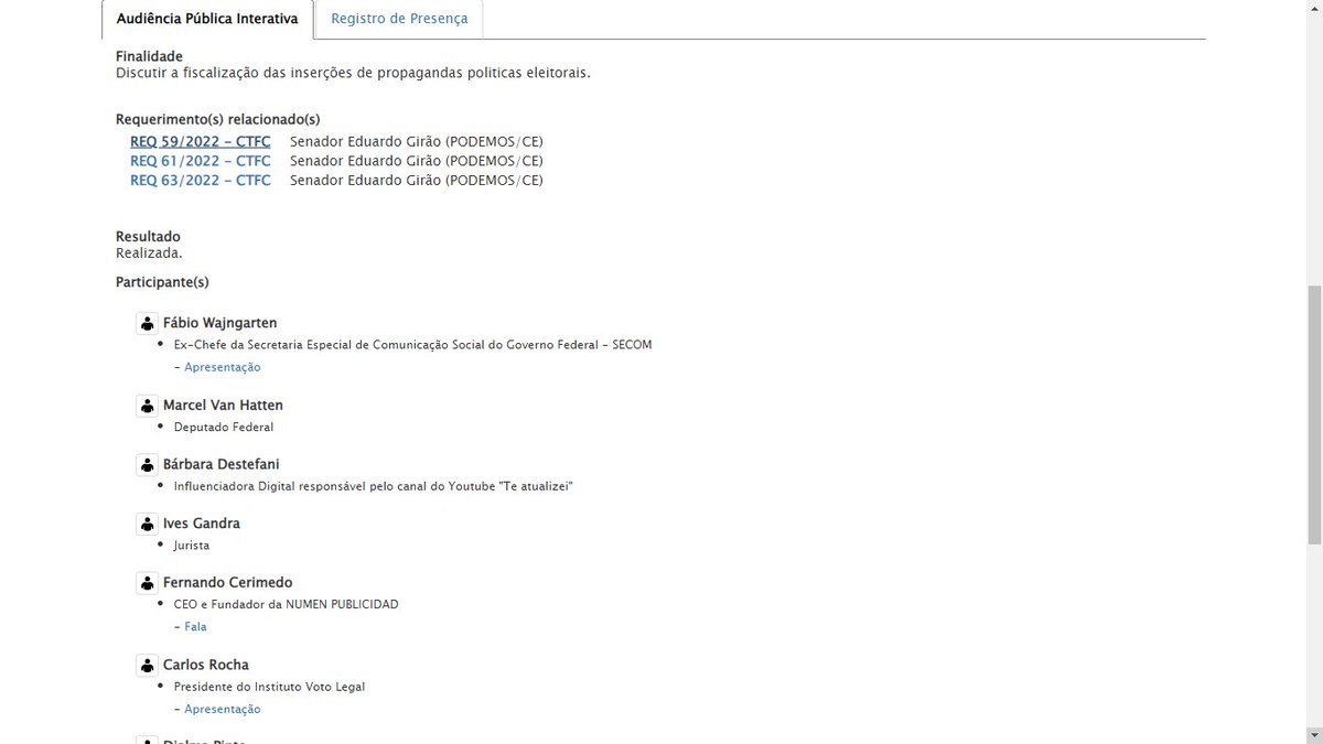 O terrorista que tentou explodir um caminhão de combustível no aeroporto de Brasília participou de uma audiência golpista no Senado, dia 30/11.

O senador Eduardo Girão foi o autor da audiência.

A Polícia Legislativa já sabe quem autorizou a entrada do terrorista no Senado.