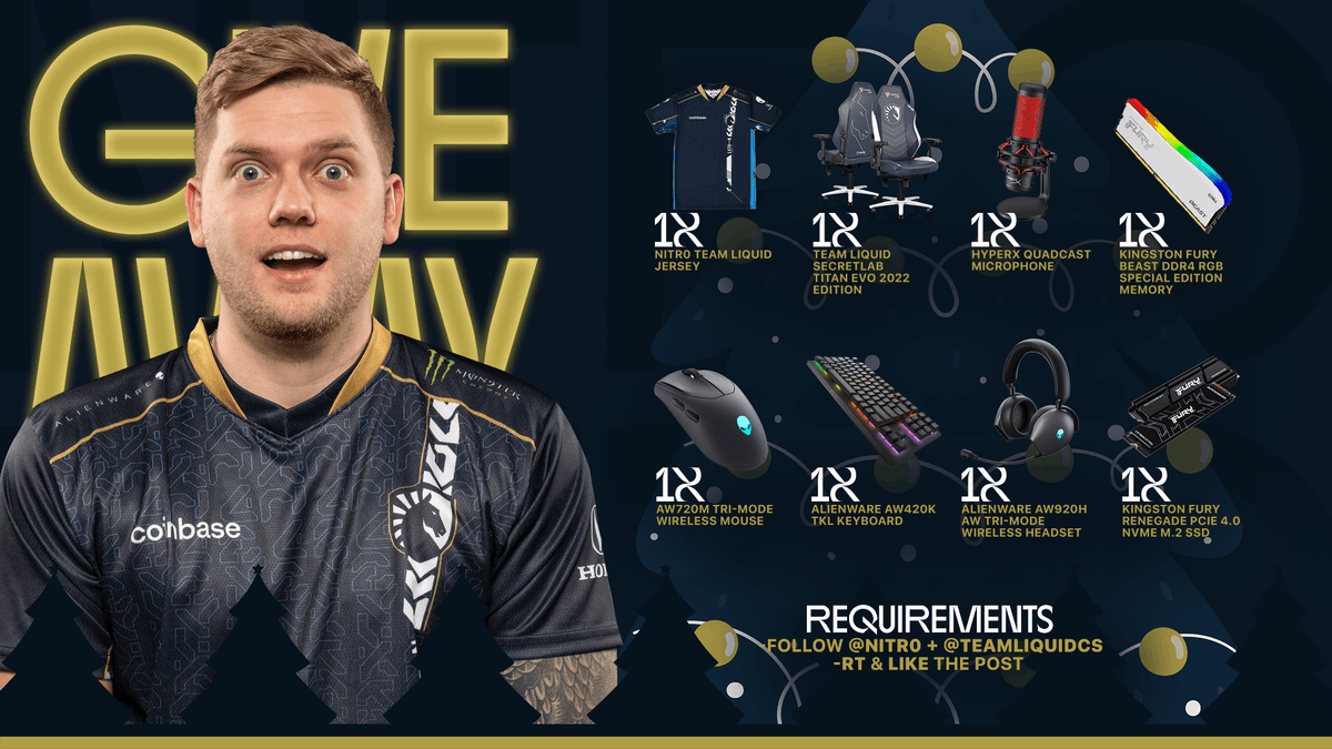 nitr0 (@nitr0) on Twitter photo Christmas is going overtime 🎄 Thanks to <a href="/TeamLiquidCS/">Team Liquid CS</a>, we're giving your 2023 setup a huge boost!
To participate:
- Follow both our accounts
- RT + like this post
Good luck and happy holidays! Christmas is going overtime 🎄 Thanks to <a href="/TeamLiquidCS/">Team Liquid CS</a>, we're giving your 2023 setup a huge boost!
To participate:
- Follow both our accounts
- RT + like this post
Good luck and happy holidays!
