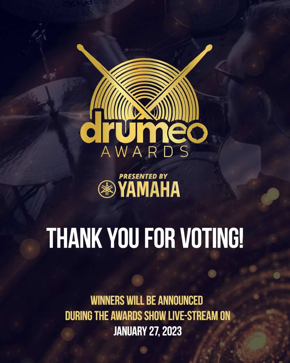 WOW! 😲 We received close to 800,000 votes for the 2022 #DrumeoAwards

Polls are closed now and we would like to thank everyone who took the time to vote for all 15 categories! 🙏

Winners will be announced during the awards show live-stream on January 27, 2023.