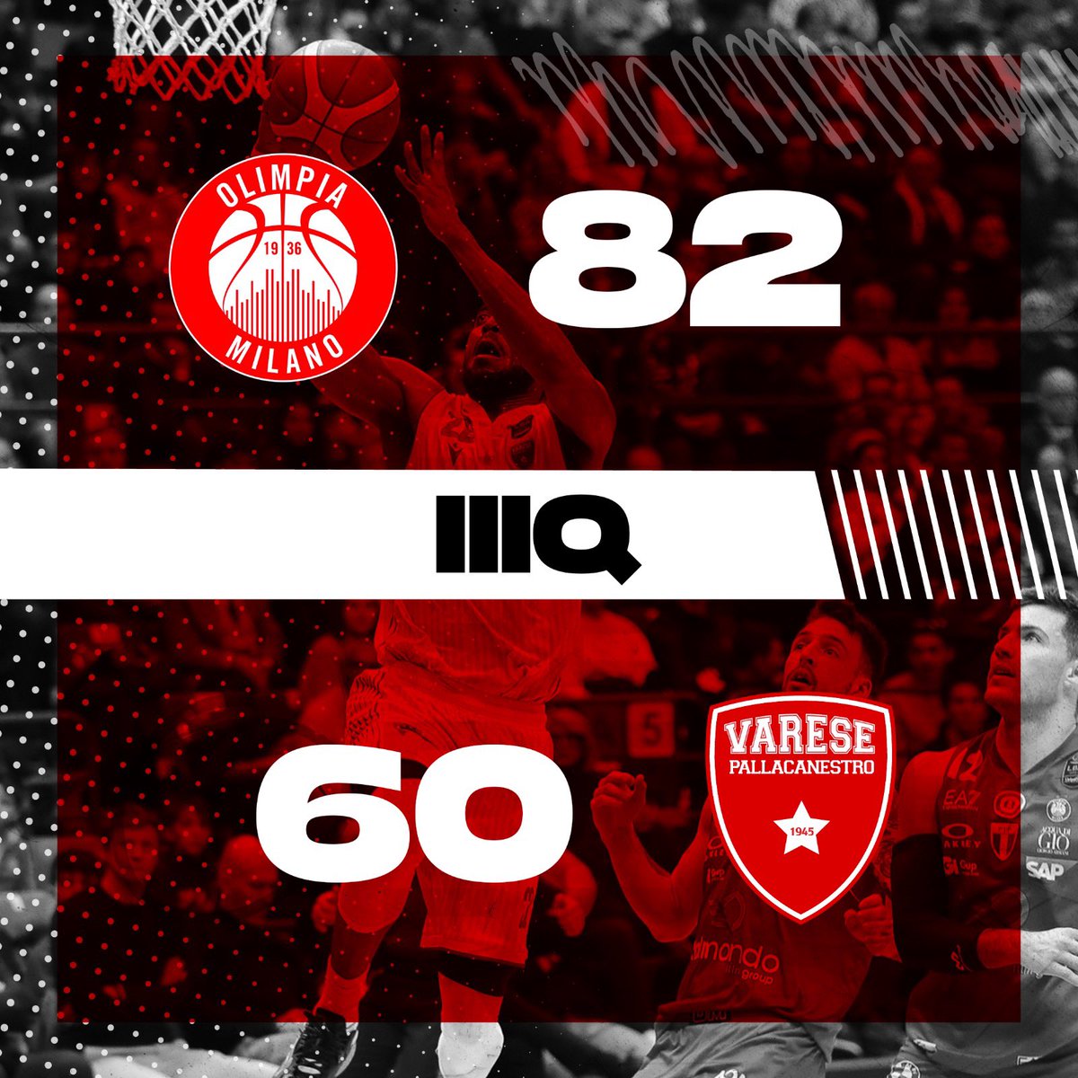PallVarese's tweet image. Finisce anche la terza frazione con la #Openjobmetis che rincorre nel risultato 👇
#MilVar #NoiSiamoVarese