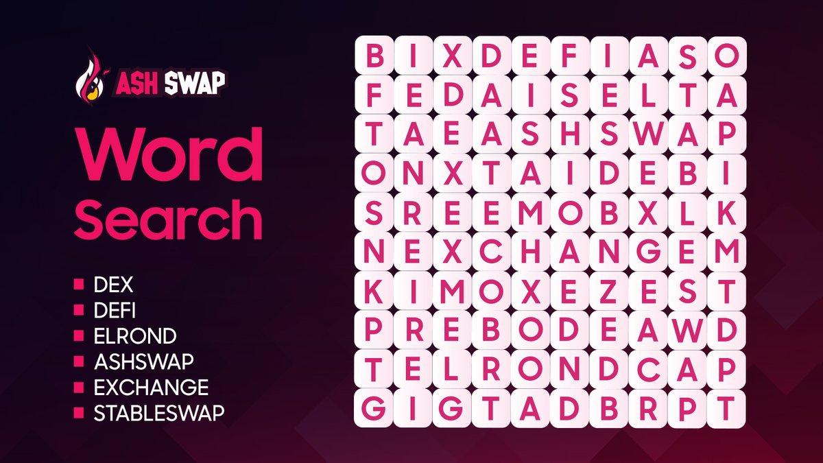 ash_swap's tweet image. Hello AshSwapian,

We hope that you’re having a warm Christmas holiday!

Let’s start the week with a small game with the terms on the image.

#DEX #DeFi #Elrond #AshSwap #exchange #StableSwap