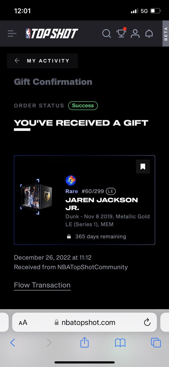 Wow thank you <a href="/NBATopShot/">NBA Top Shot</a> this is incredible! Takes the sting out of last night’s performance a little… 

This baby’s already locked and your boy’s now back in the <a href="/memgrizz/">Memphis Grizzlies</a> Top 100 Leaderboard let’s goooo!!!
